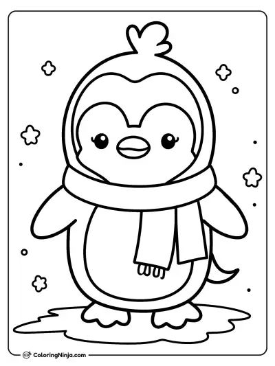 A Cute Cozy Penguin Coloring Page