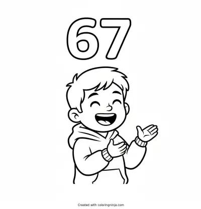 Kid Doing the 6 7 Hand Gesture Coloring Page
