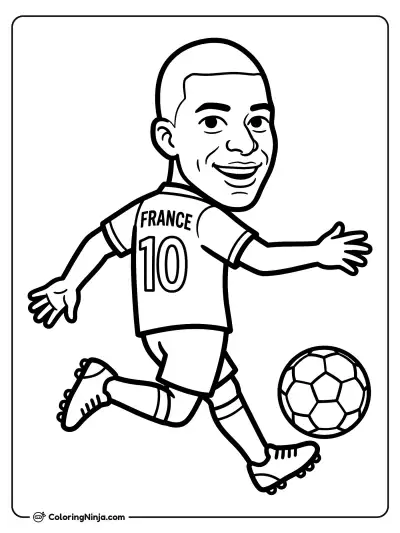 Kylian Mbappe Cartoon Soccer Star Coloring Page
