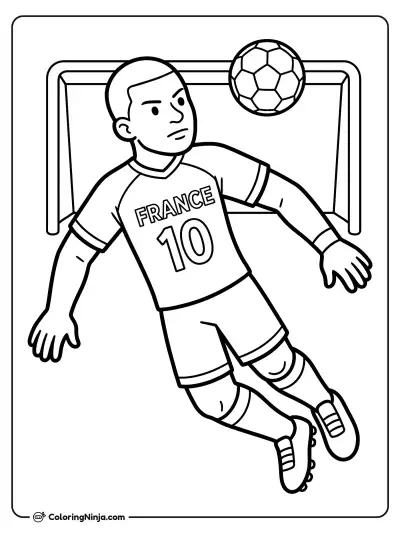 Kylian Mbappe Heading the Ball Coloring Page