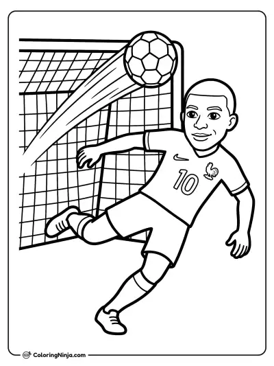 Kylian Mbappe Striking the Ball Coloring Page