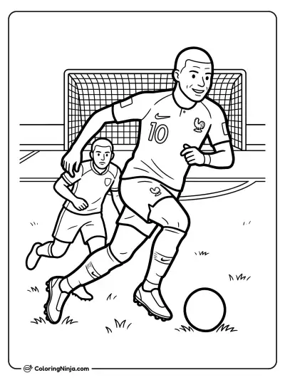Kylian Mbappe Sprinting Past Defender Coloring Page
