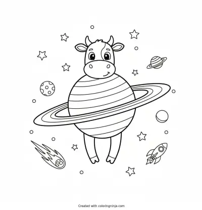 La Vaca Saturno Saturnita in Space Coloring Page