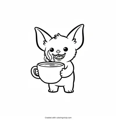 Labubu Holding a Cup of Coffee Coloring Page