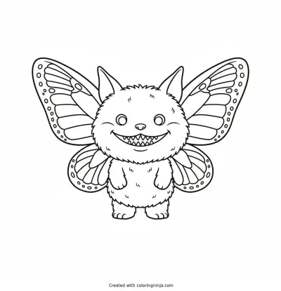 Labubu with Butterfly Wings Coloring Page