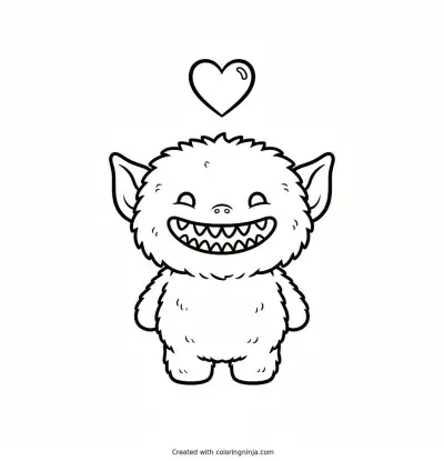Cute Labubu with a Heart Coloring Page