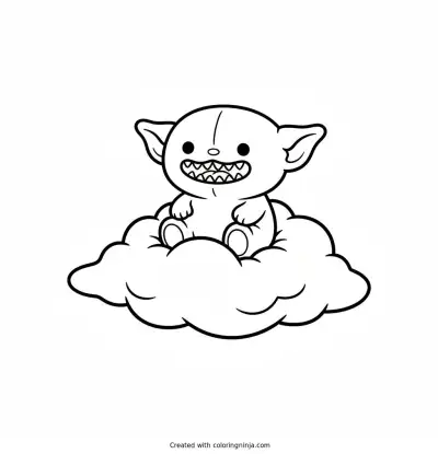 Labubu Sitting on a Cloud Coloring Page