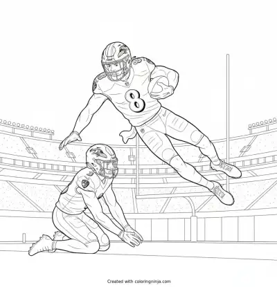 Lamar Jackson Leaping Touchdown Coloring Page