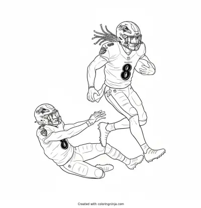 Lamar Jackson Scrambling Past Defender Coloring Page