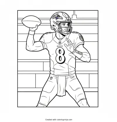 Lamar Jackson Throwing Deep Pass Coloring Page