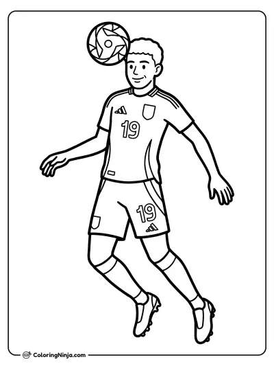 Lamine Yamal Heading the Ball Coloring Page