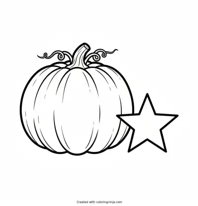 Large Pumpkin Next to a Simple Star Coloring Page