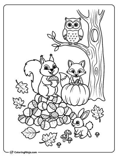 Hojas de Otoño y Animales del Bosque
