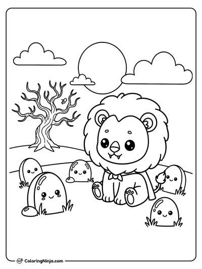 Cute Baby Lion Vampire Halloween Coloring Page