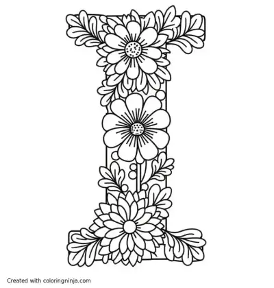 A coloring page of letter I floral coloring page
