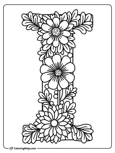 Letter I Floral Coloring Page