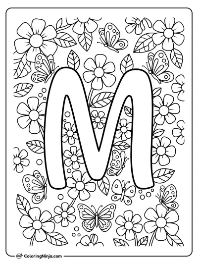 The Floral Letter M Coloring Page