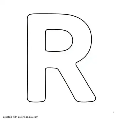 A coloring page of a letter "R" outlined with dashed line