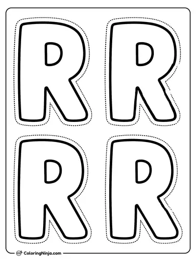 Cuatro letras R mayúsculas en cuadrícula