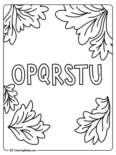 Letters OPQRSTU with Leaf Frame Coloring Page