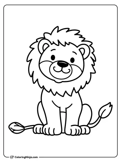 Cute Little Lion Sitting Coloring Page