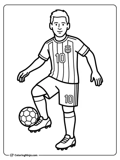 Lionel Messi Juggling the Soccer Ball Coloring Page