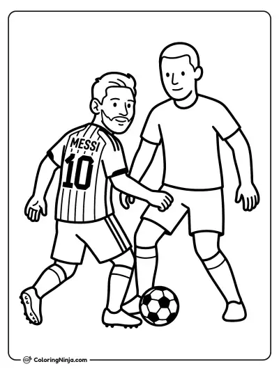 Lionel Messi Dribbling Past Defender Coloring Page