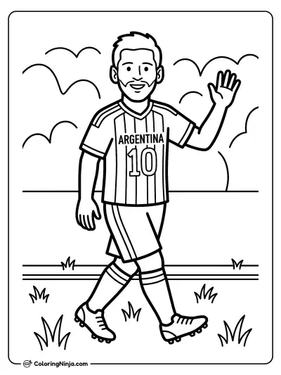 Lionel Messi Waving to Fans Coloring Page