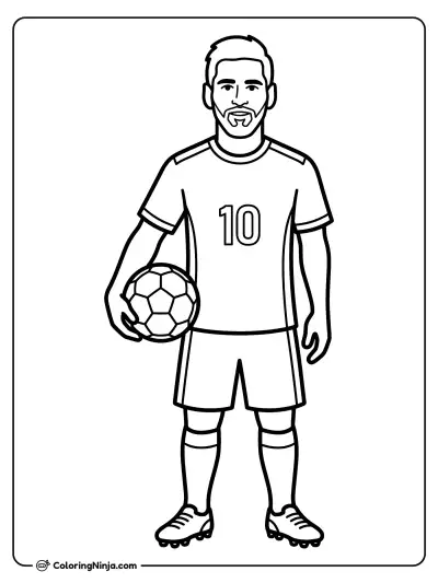 Lionel Messi Holding the Ball Coloring Page