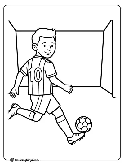 Lionel Messi Kicking a Goal Coloring Page