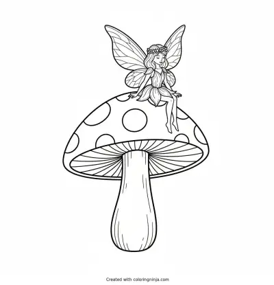 Fairy on a Mushroom Peak Coloring Page