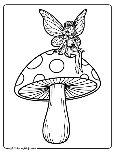 Fairy on a Mushroom Peak Coloring Page
