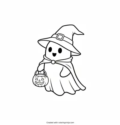 Trick or Treat Ghost Coloring Page