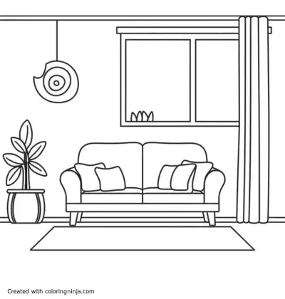 A coloring page of Living room coloring page with lines 
