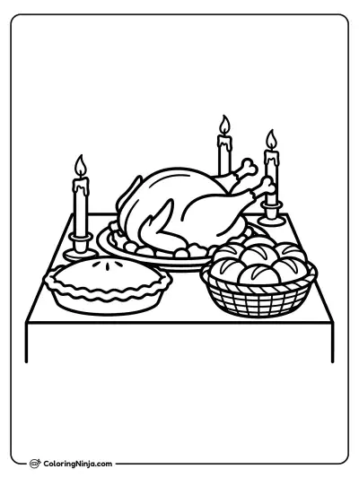 Traditional Thanksgiving Feast Table Coloring Page