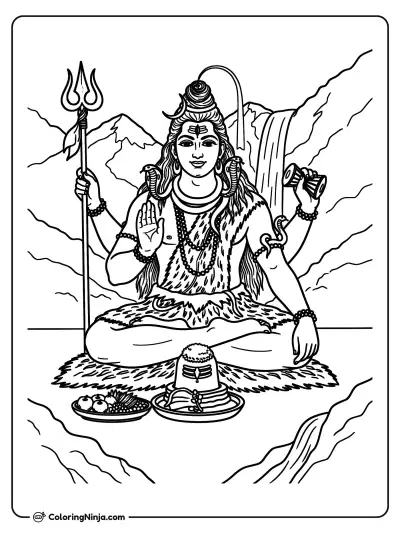 El dios Shiva junto al Shivling y la cascada
