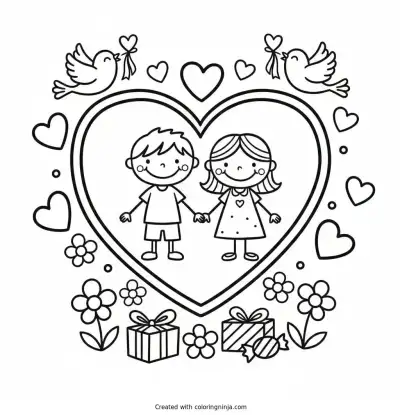 A coloring page of love san valentines