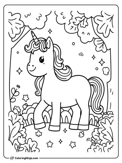 Unicornio mágico en el bosque encantado