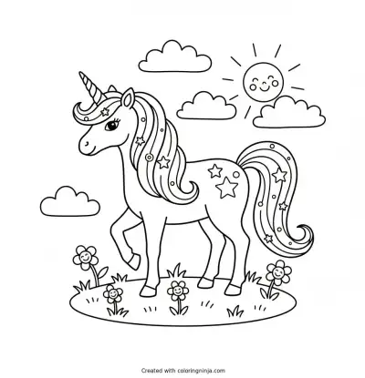 A coloring page of a magical unicorn 
