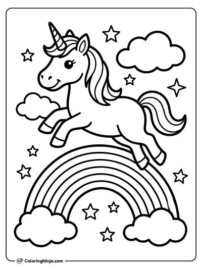 Rainbow Leap of the Unicorn Coloring Page