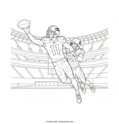 Football Player Catching a Pass Coloring Page