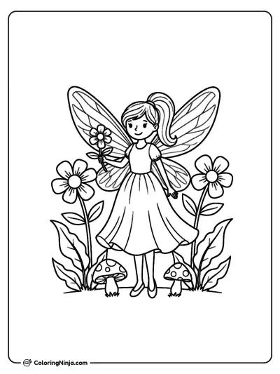 Magical Fairy Land Adventure Coloring Page