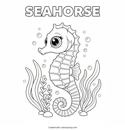 A Seahorse with Big Eyes Coloring Page
