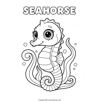 A Seahorse with Sparkly Eyes Coloring Page