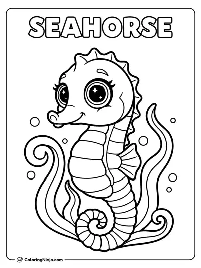 A Seahorse with Sparkly Eyes Coloring Page