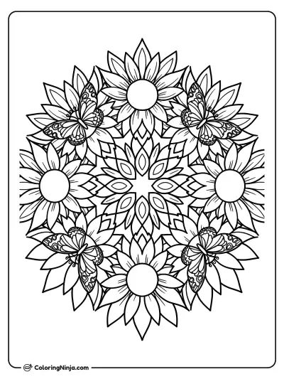 Mándala de girasoles y mariposas