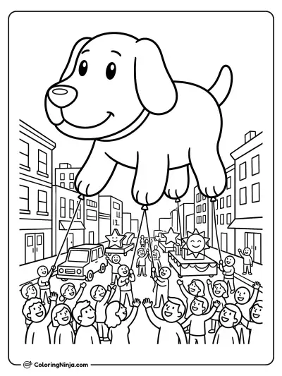 Giant Parade Balloon and Crowds Coloring Page