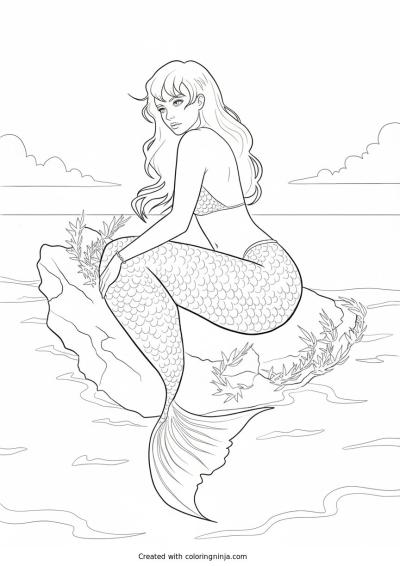 A coloring page of mermaid