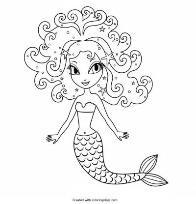 A coloring page of mermaid
