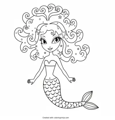 A coloring page of mermaid